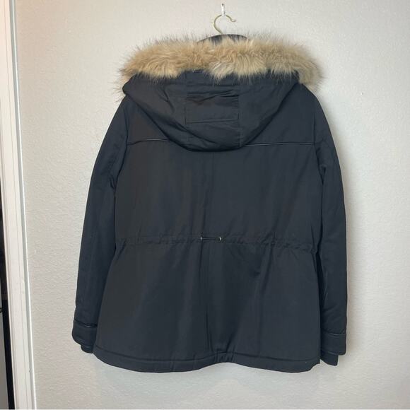 ZARA Stylish Black Parka with Faux Fur Removable Hood Size XL - Picture 10 of 12